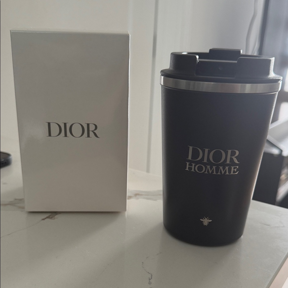 Dior Homme Matte Black Travel Mug with Silver Logo